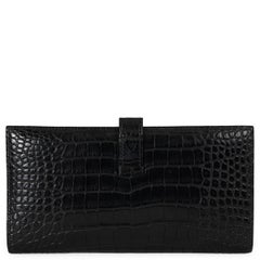 HERMES black MATTE CROC BEARN Wallet Ghw