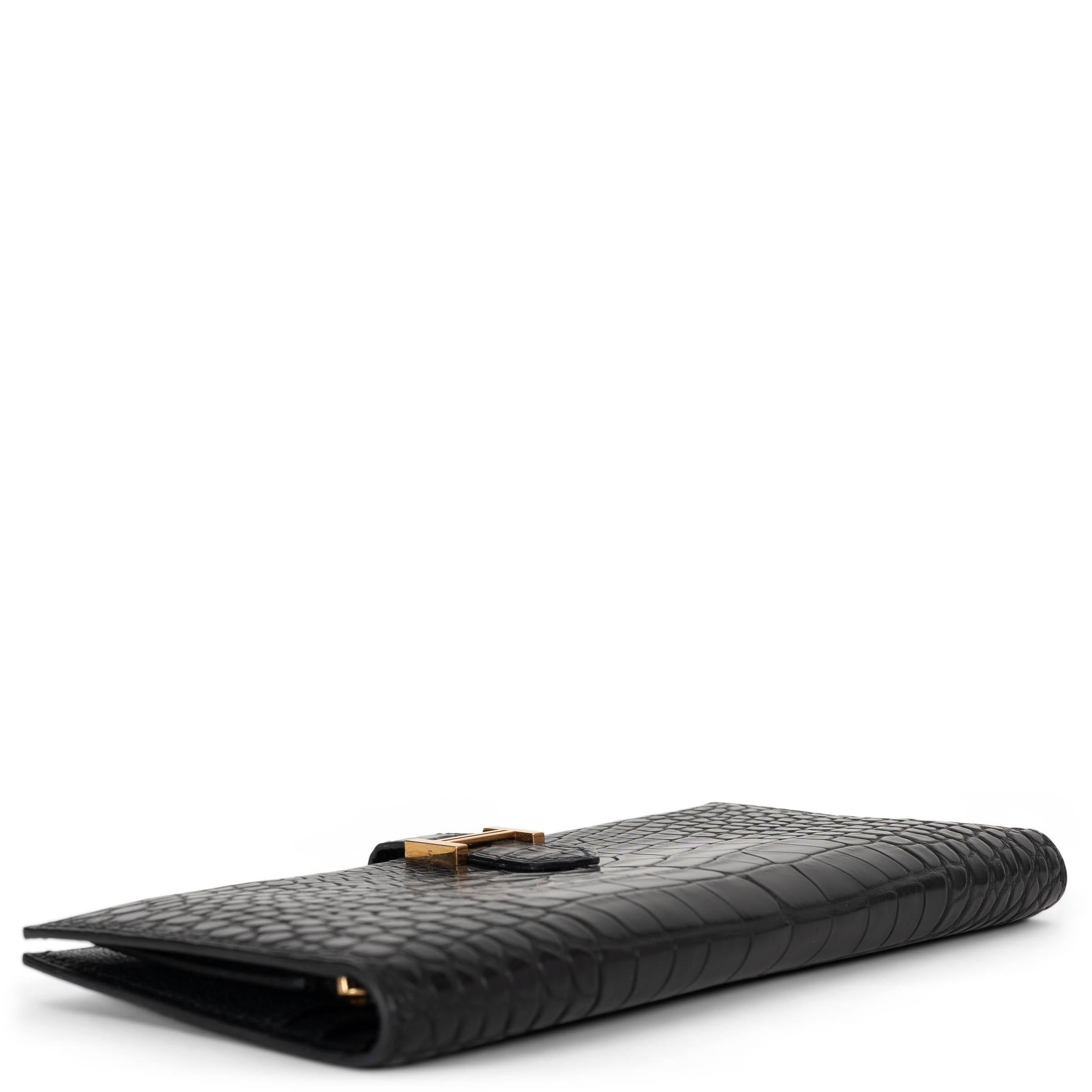 Black HERMES black MATTE CROC BEARN Wallet Ghw For Sale