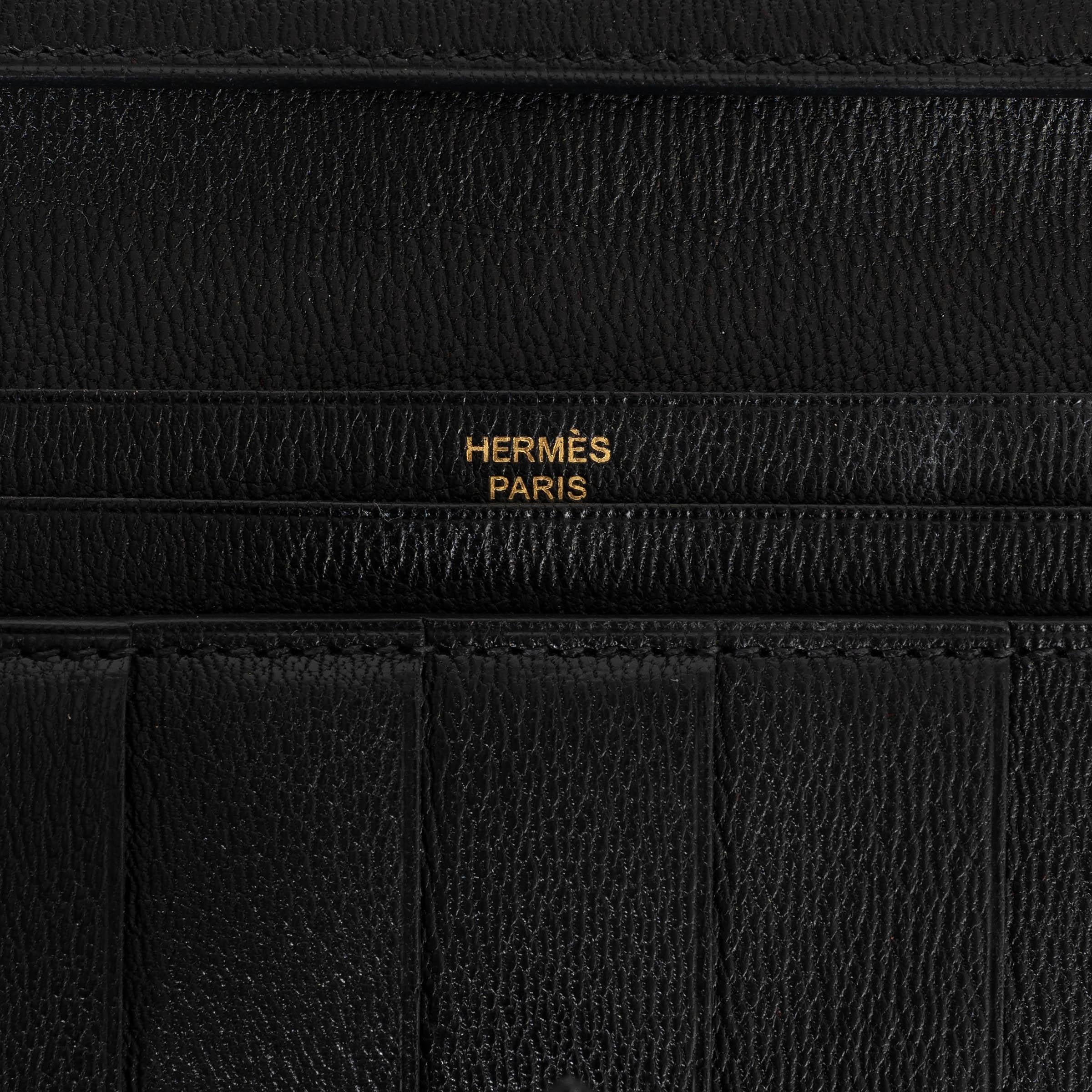 Women's HERMES black MATTE CROC BEARN Wallet Ghw For Sale