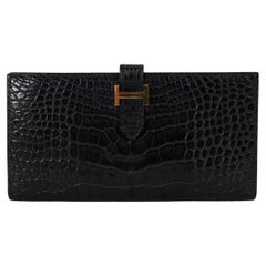 HERMES nero MATTE CROC BEARN Portafoglio Ghw