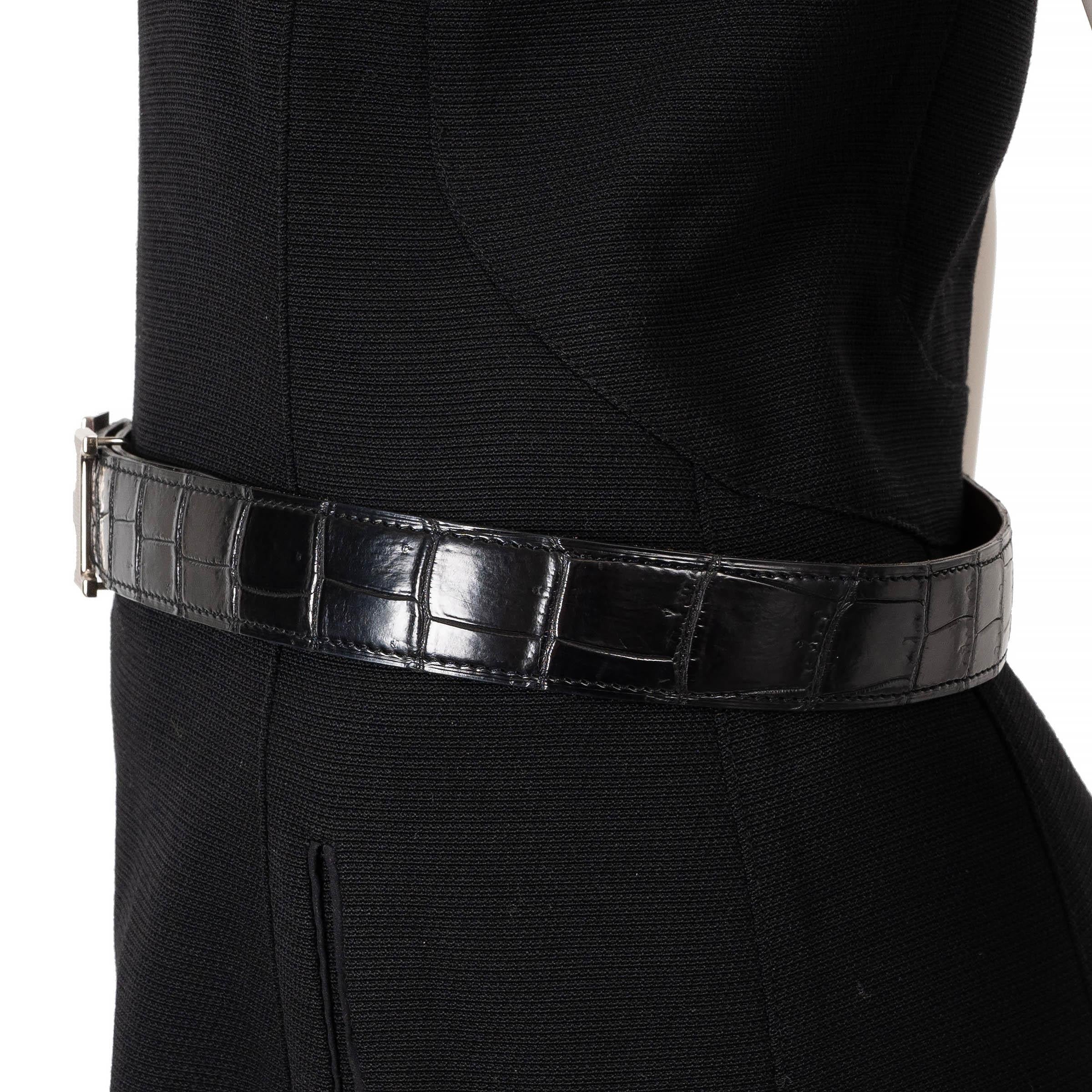 HERMES schwarz MATTE CROCODILE 32MM H GUILLOCHE Schnalle Gürtel 85 (Schwarz) im Angebot