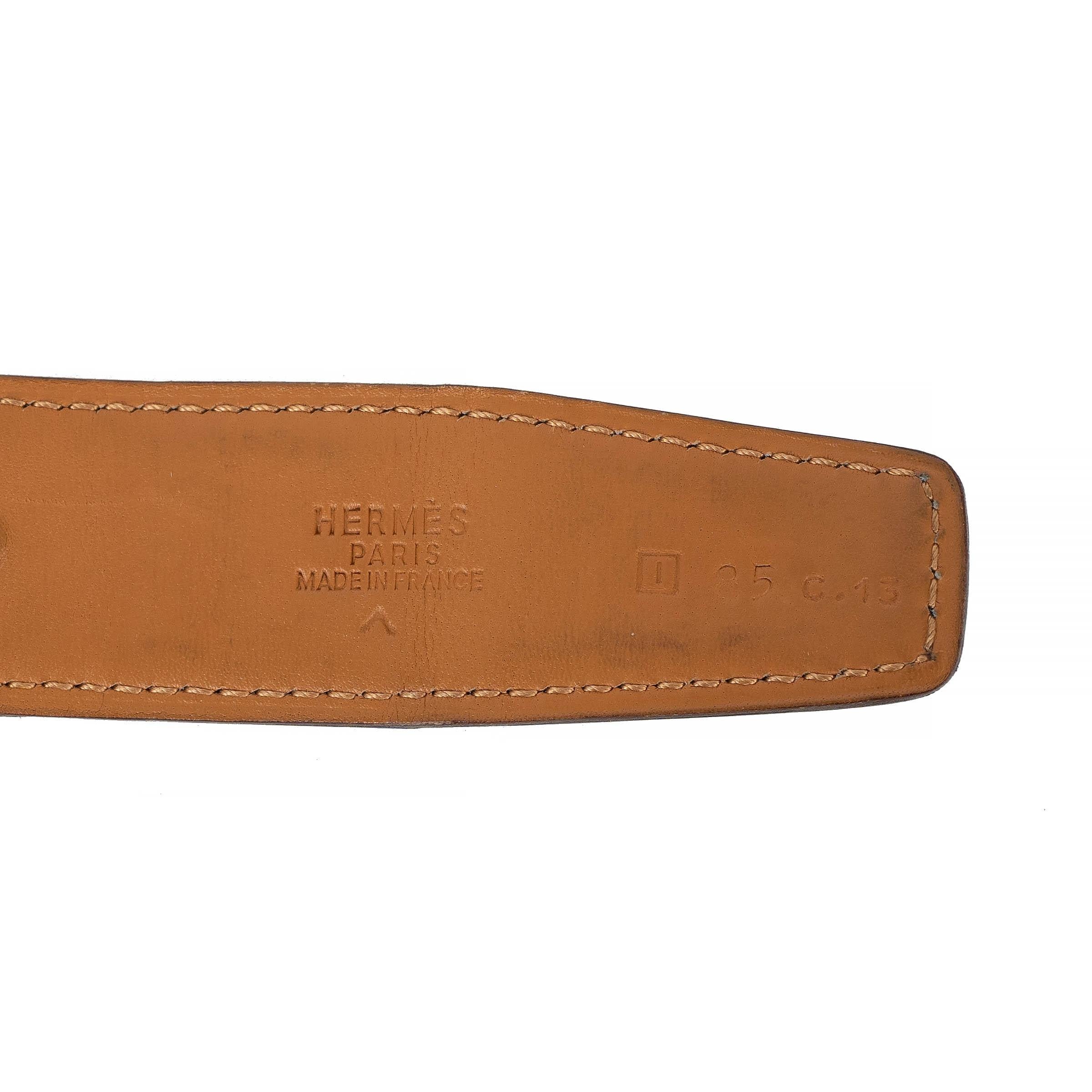 HERMES schwarz MATTE CROCODILE 32MM H GUILLOCHE Schnalle Gürtel 85 im Angebot 2