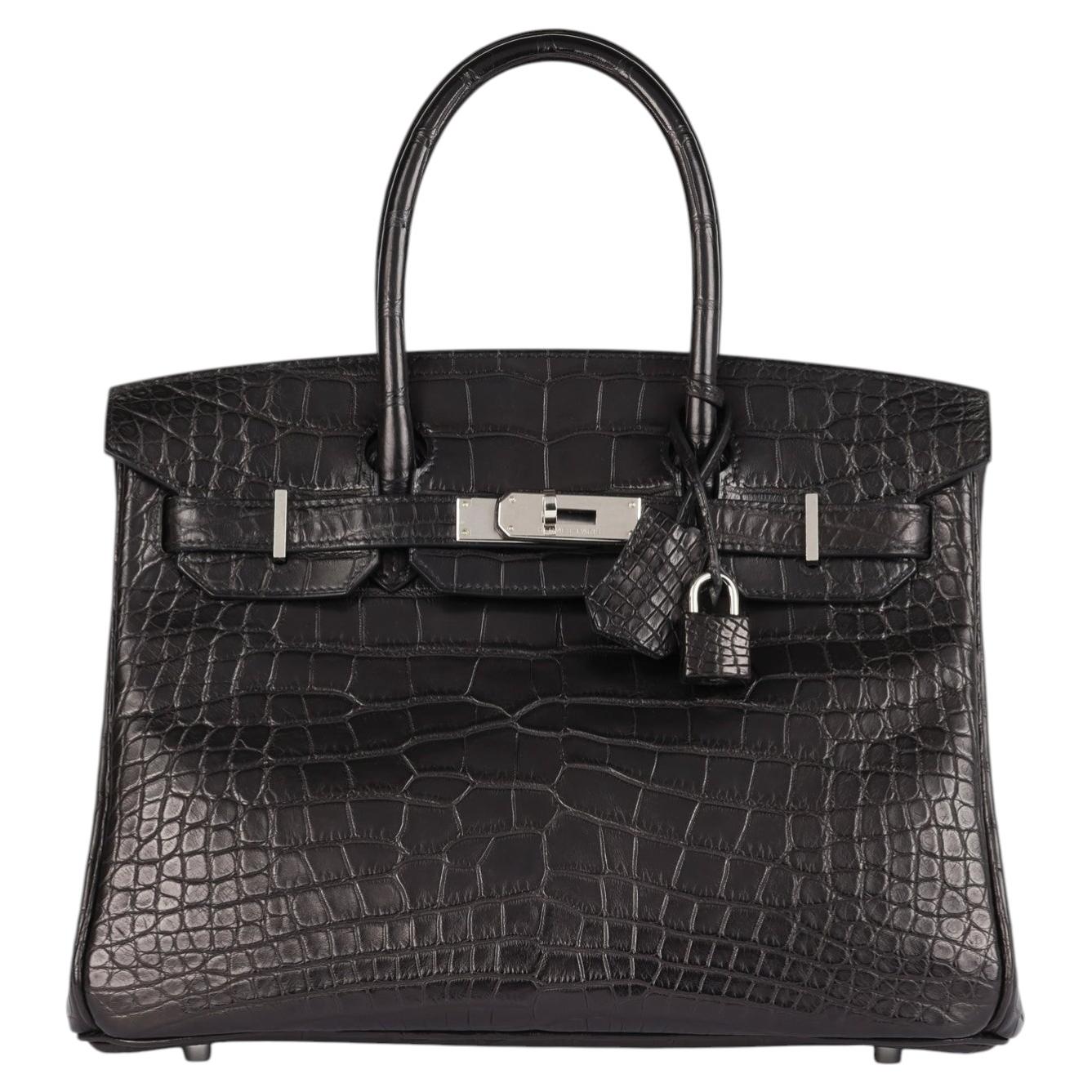 Hermès Black Matte Mississippiensis Alligator Leather Birkin 30cm Retourne For Sale