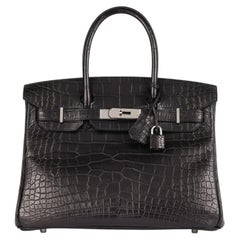 Hermès Black Matte Mississippiensis Alligator Leather Birkin 30cm Retourne
