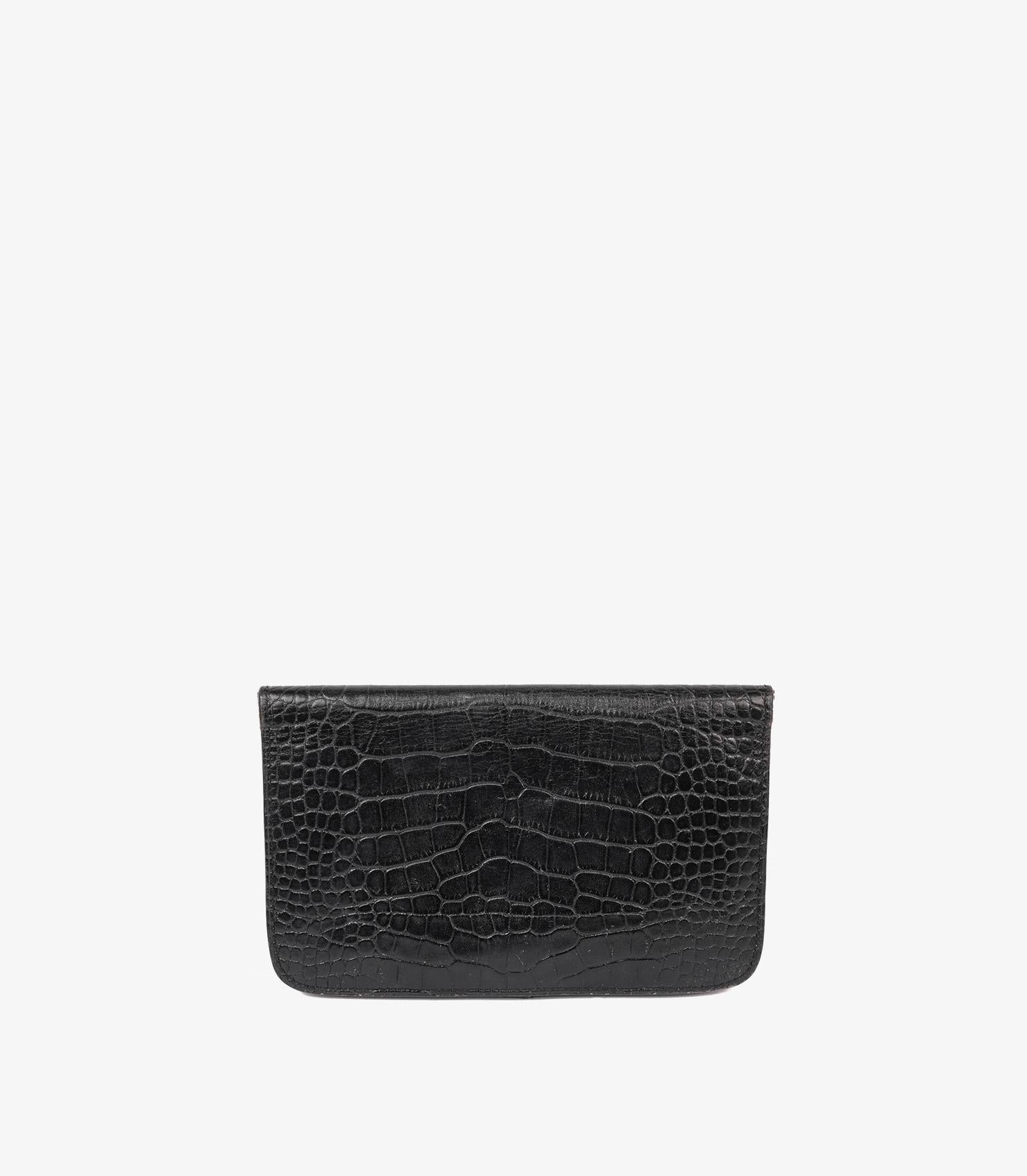Hermès Black Matte Porosus Crocodile Dogon GM In Good Condition In Bishop's Stortford, Hertfordshire