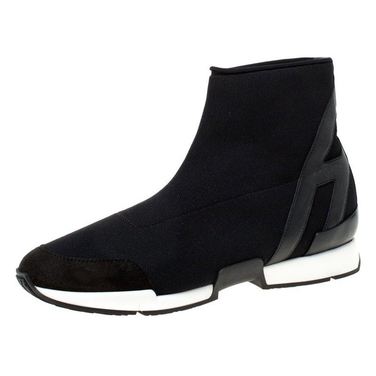 Hermes Black Mesh And Leather Soft High Top Sneakers Size 38 For Sale at  1stDibs | hermes sock sneakers