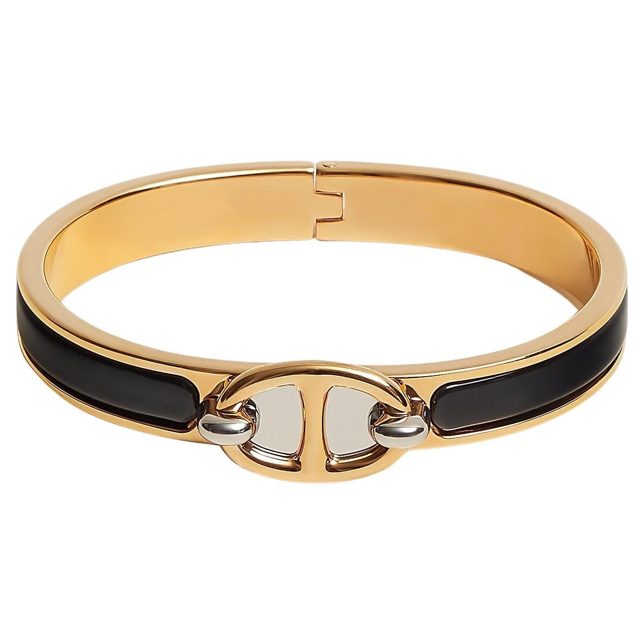 Bracelet Hermes Mini Clic Chaine d'Ancre Noir Taille PM en vente