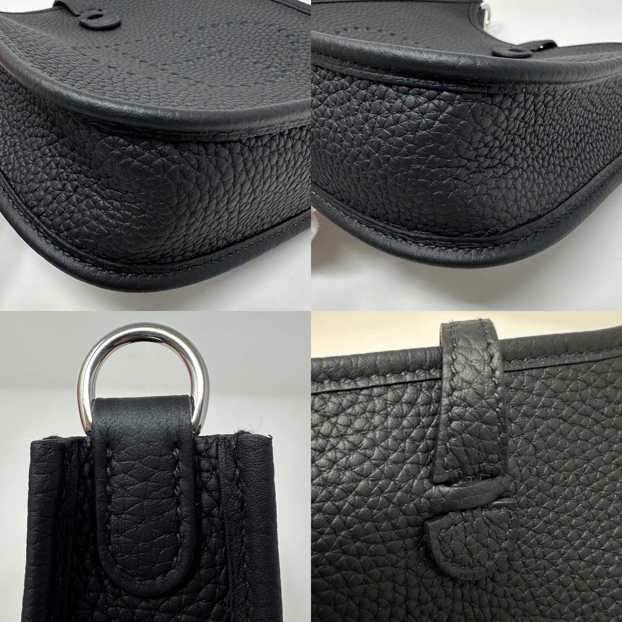 Hermes Noir Mini Evelyne 16 TPM Clemence Leather Crossbody GHW en vente 8