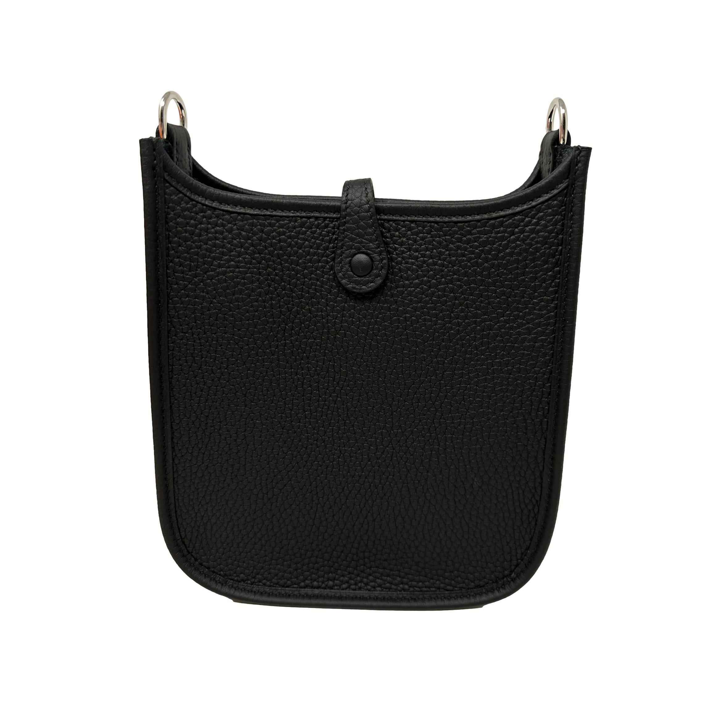 Hermes Black Mini Evelyne 16 TPM Clemence Leather Crossbody GHW In New Condition For Sale In Los Angeles, CA
