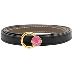 Hermes Black Mini pink Enamel Hermes  Buckle & Reversible 90 cm belt S