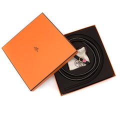 Hermes Black Mini pink Enamel Hermes  Buckle & Reversible 90 cm belt S
