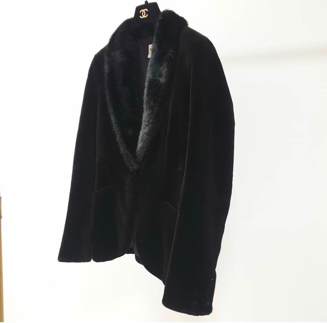 Hermes Black Mink Fur Coat Jacket In Excellent Condition In Krakow, PL