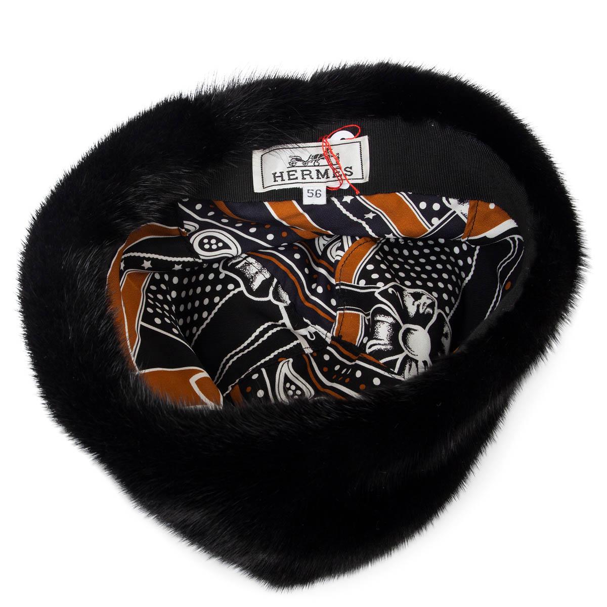 HERMES black MINK FUR Hat 56 In Excellent Condition In Zürich, CH