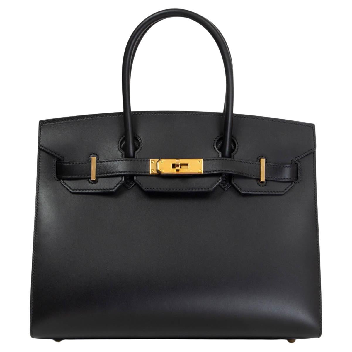 HERMES black Monsieur leather BIRKIN 30 SELLIER Tote Bag w Gold Hardware