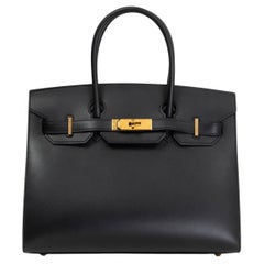 HERMES schwarz Monsieur Leder BIRKIN 30 SELLIER Tote Tasche mit Goldbeschlägen