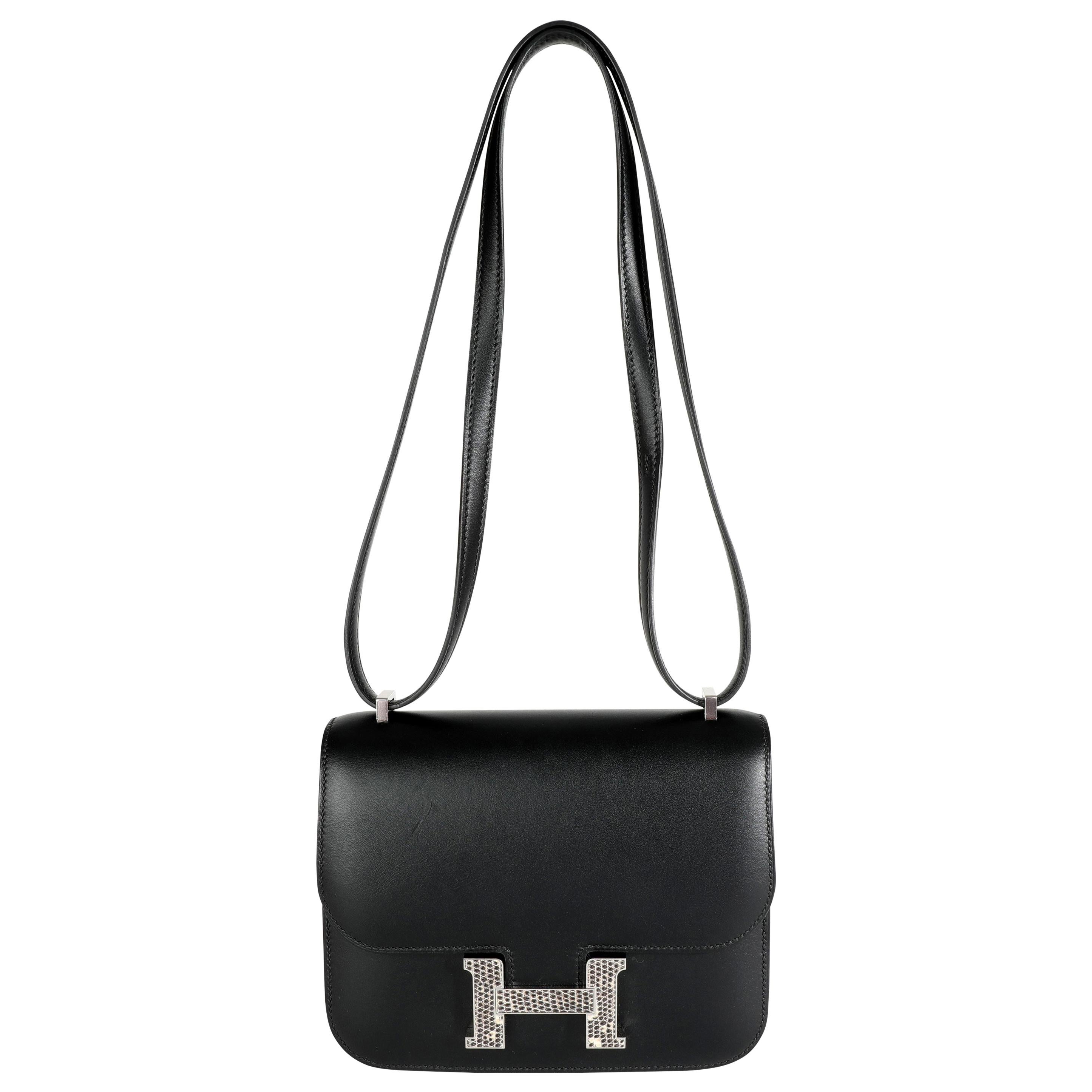 Hermès Black Monsieur & Salvator Lizard Constance 18 PHW