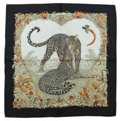 Hermes Black & Multicolor Jaguar Print Scarf