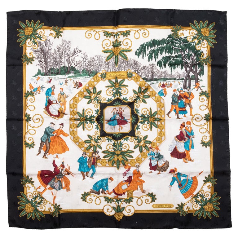 Hermes Black and Multicolor Joie D'Hiver Print Scarf For Sale at 1stDibs