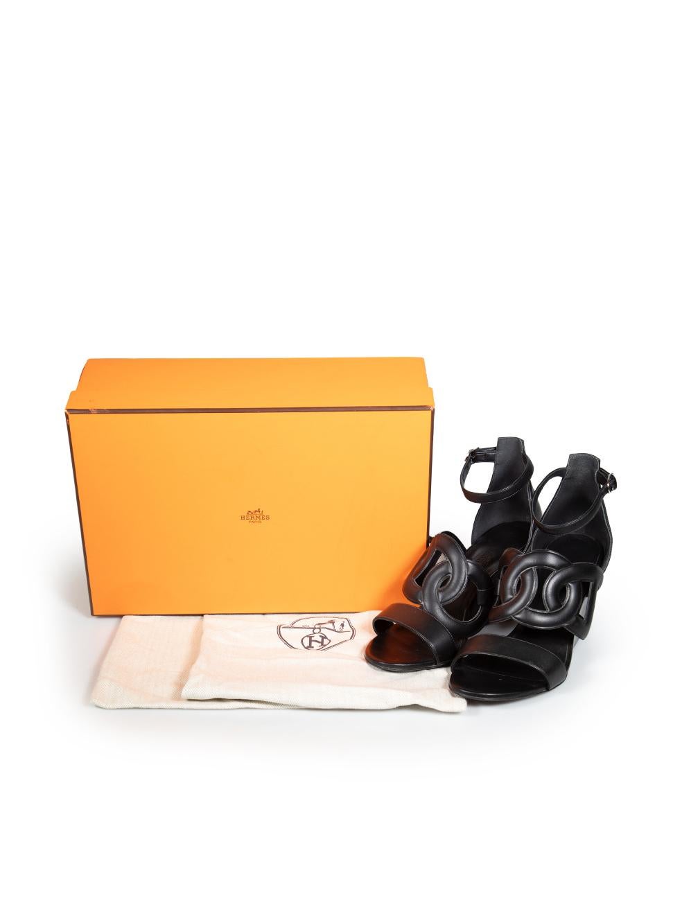 Hermès Black Nappa Brisbane Wedge Sandals Size IT 37.5 2