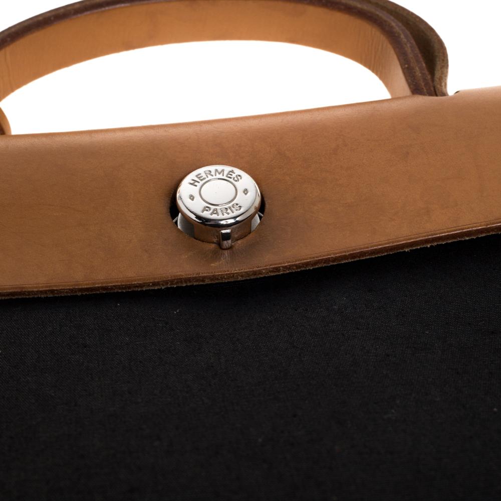 Hermès Black/Natural Canvas and Leather Herbag Zip 31 Bag 3