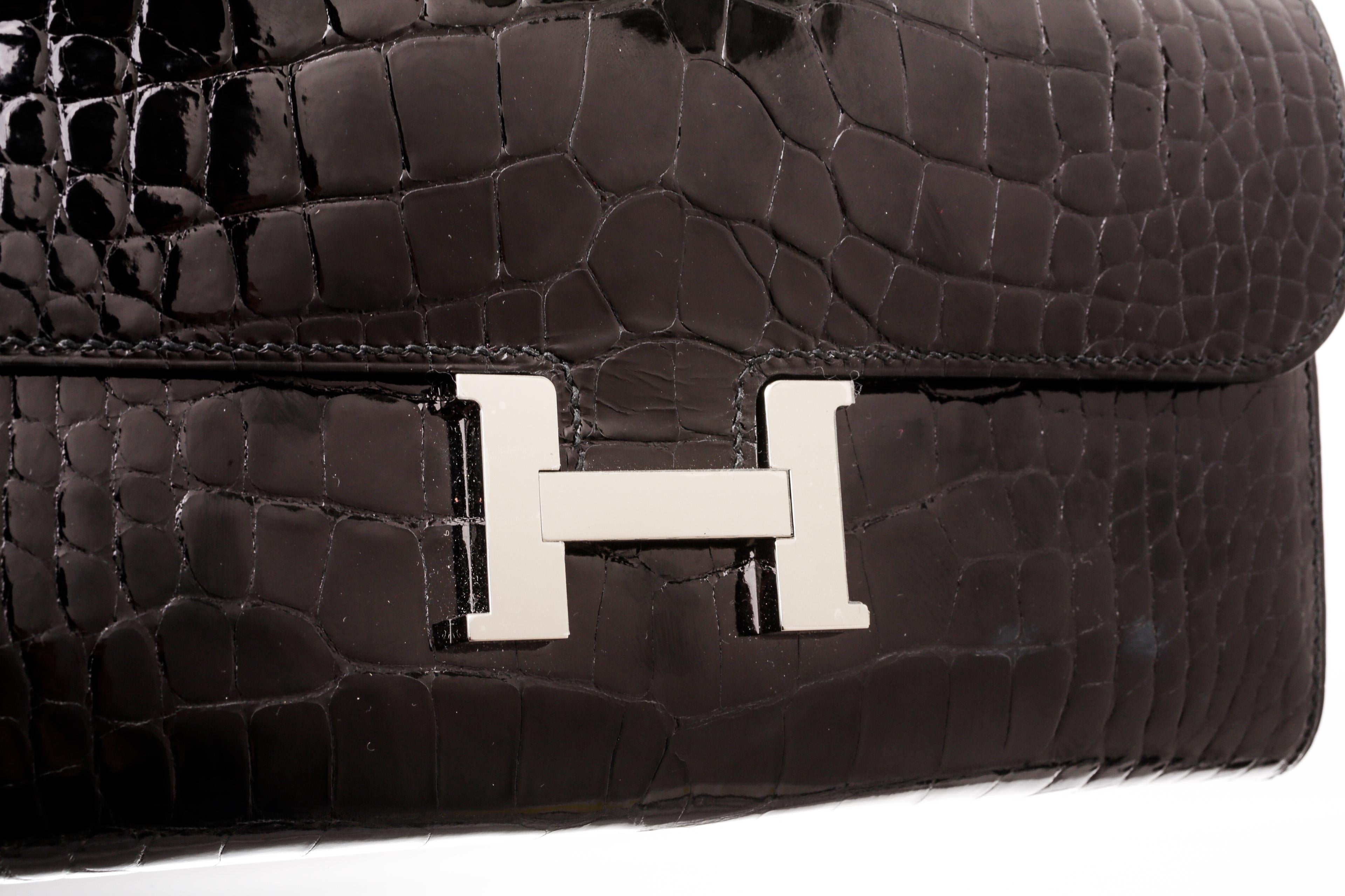 Hermes Black Noir Shiny Alligator Constance Long To Go Wallet For Sale 1