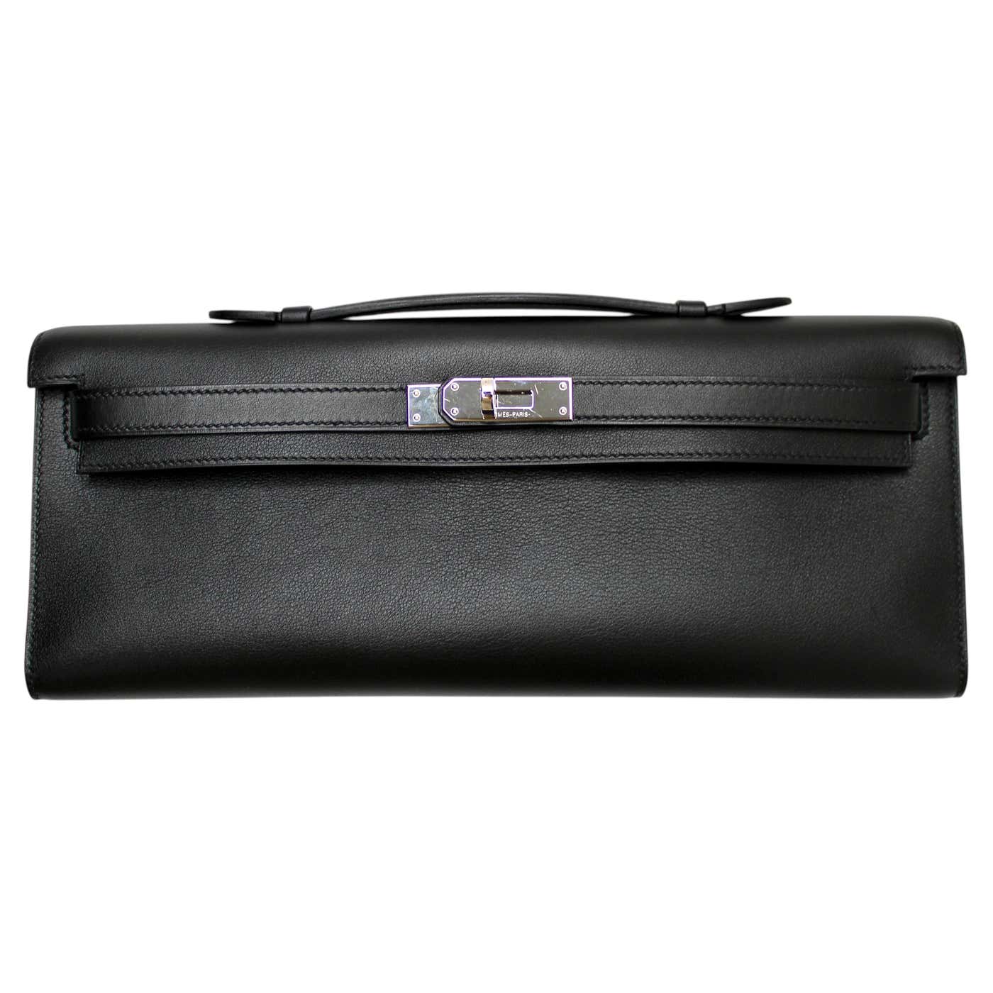 Hermes Kelly Cut swift leather black clutch — Hermès