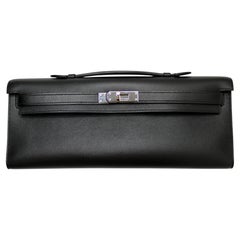 Hermès Black Noir Swift Leather Kelly Cut Clutch Bag
