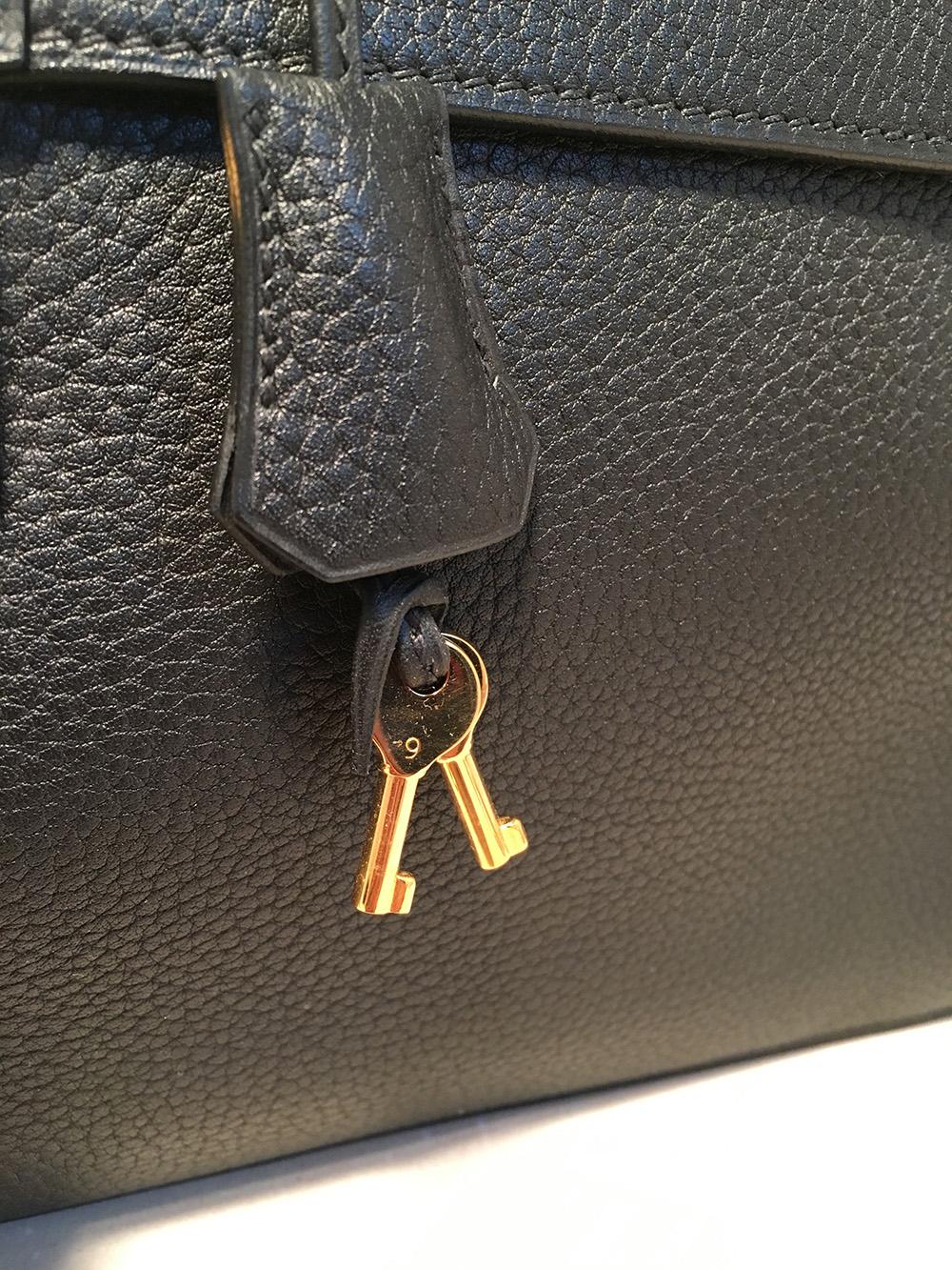 Women's or Men's Hermes Black Noir Togo Sac A Depeches 41 Briefcase For Sale