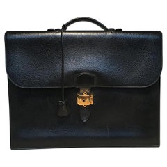 Vintage Hermes Black Noir Togo Sac a Depeches 41 