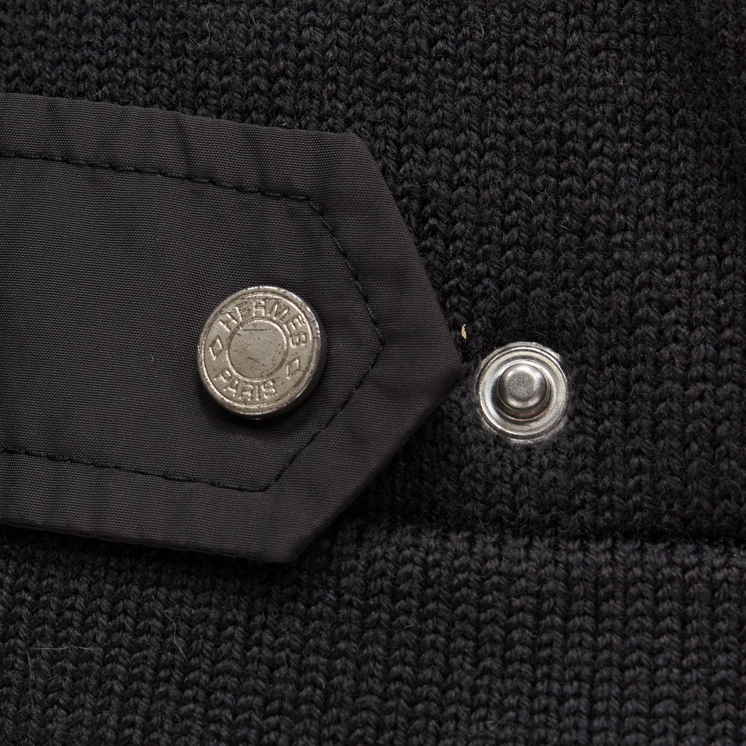 HERMES black nylon merino wool knit leather zip jacket XXL 3