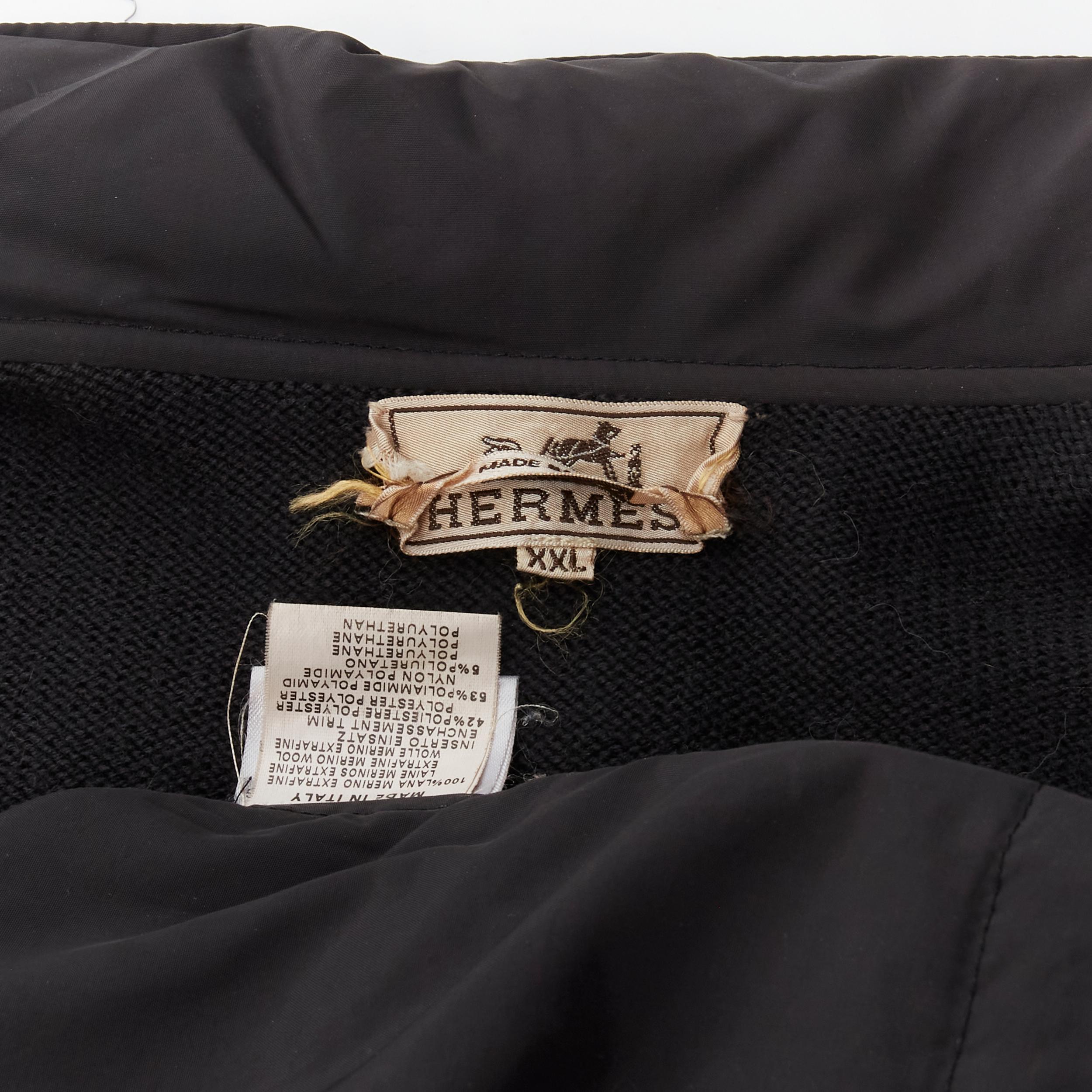 HERMES black nylon merino wool knit leather zip jacket XXL 4