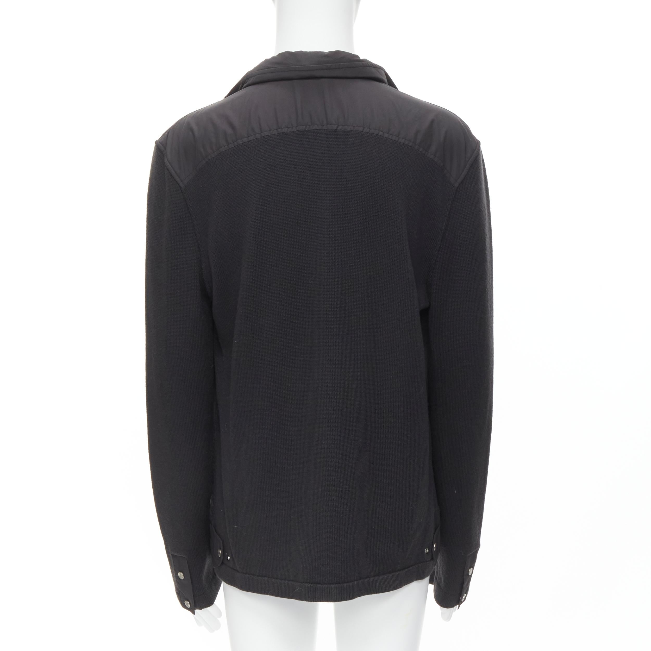 Black HERMES black nylon merino wool knit leather zip jacket XXL