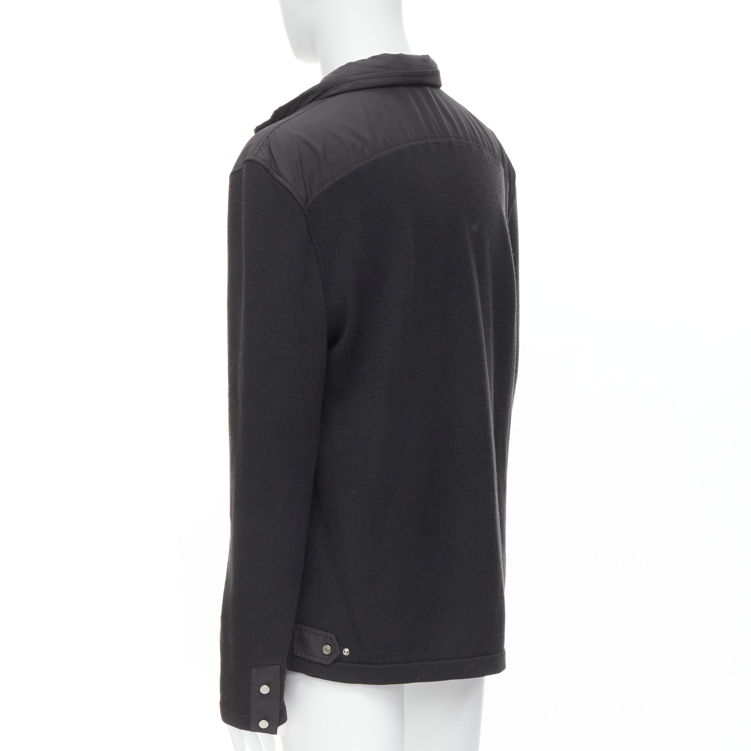 HERMES black nylon merino wool knit leather zip jacket XXL In Good Condition In Hong Kong, NT