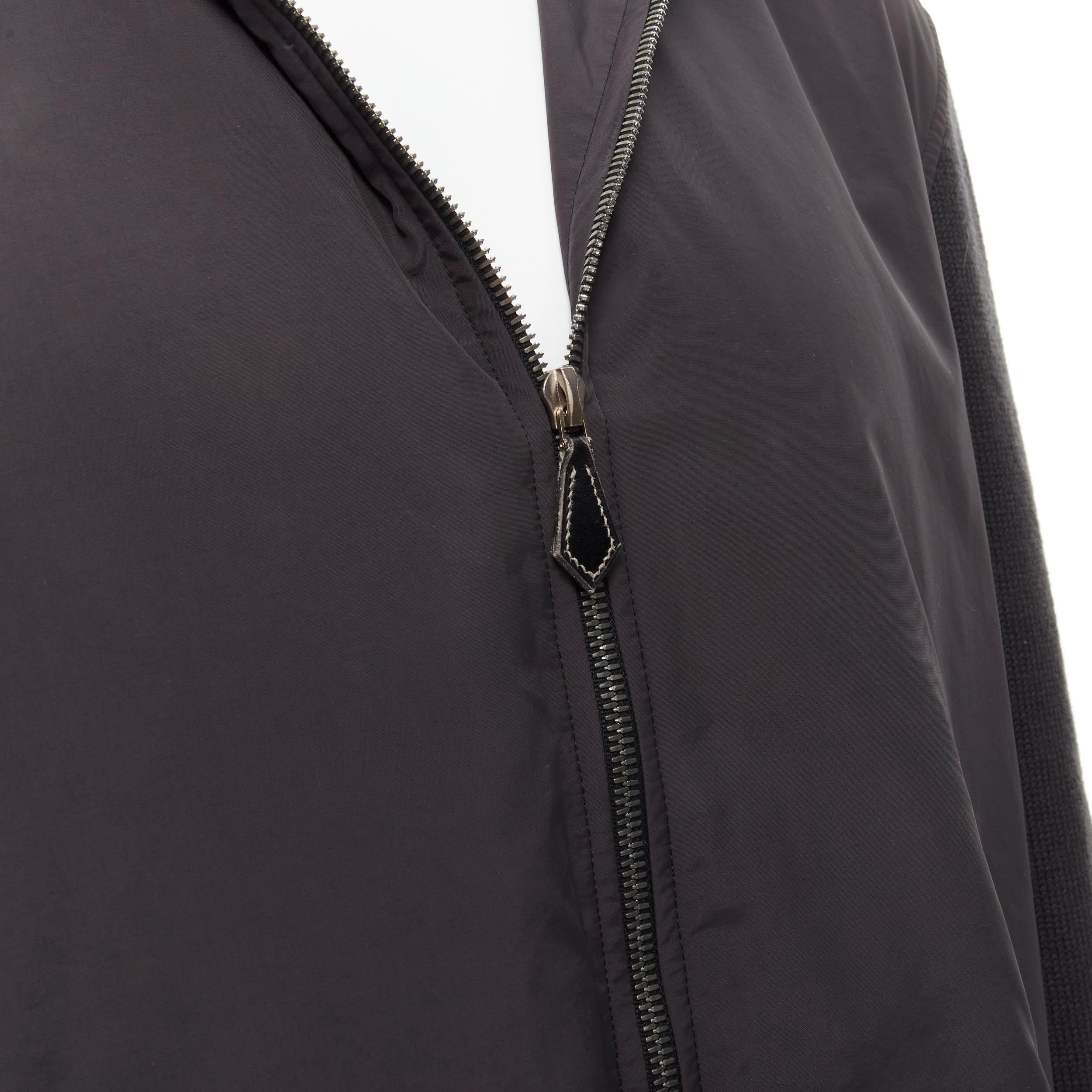 Men's HERMES black nylon merino wool knit leather zip jacket XXL