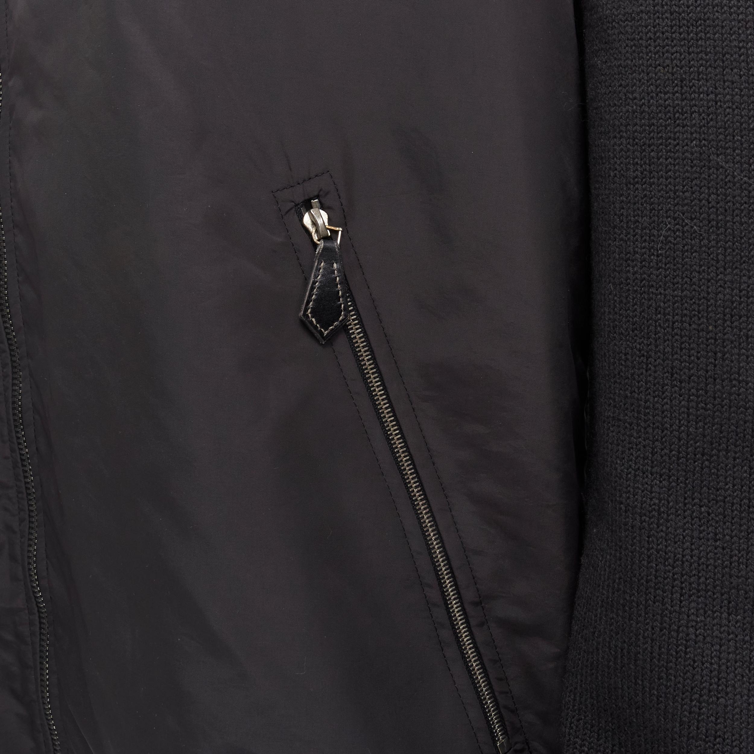 HERMES black nylon merino wool knit leather zip jacket XXL 1
