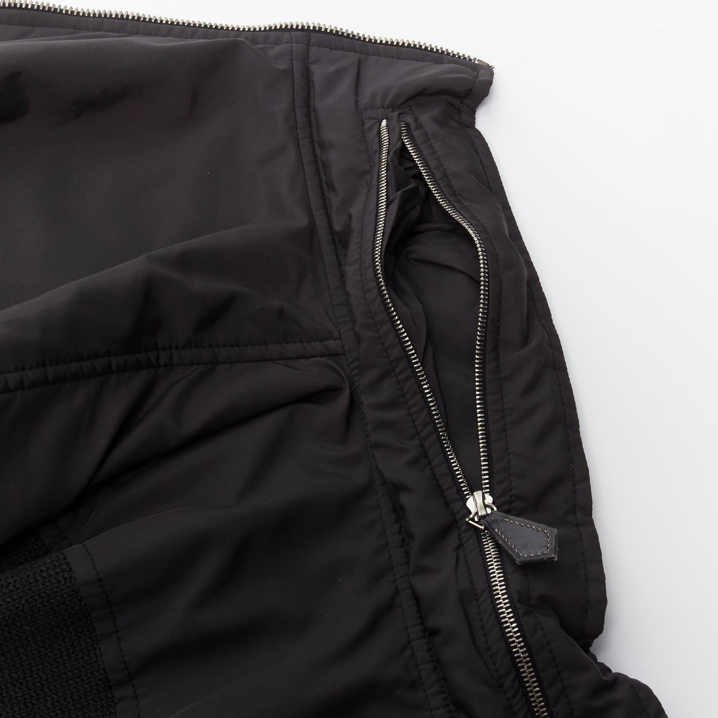 HERMES black nylon merino wool knit leather zip jacket XXL 2