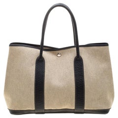 Hermes Black/Off White Canvas and Leather Garden Party MM Tote Bag