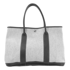 Hermes Black/Off White Toile and Negonda Leather Garden Party Bag