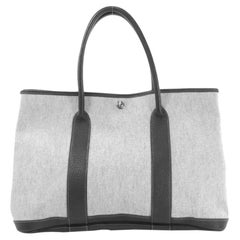 Hermes Black/Off White Toile and Negonda Leather Garden Party Bag