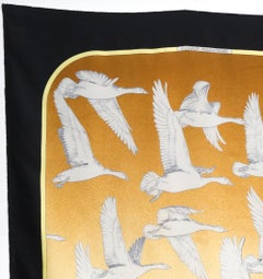 Hermes Black Oiseaux Migrateurs by C. Latham Silk Scarf