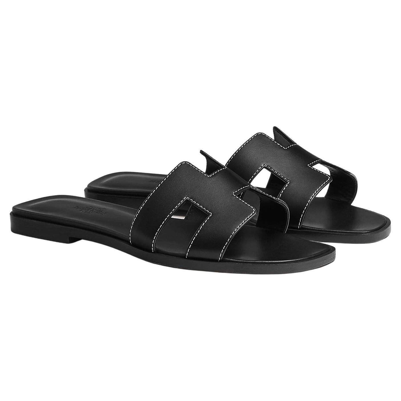 Hermes Black Oran sandal Size 37 For Sale at 1stDibs