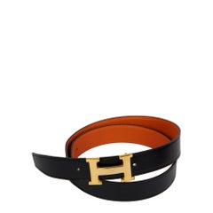 Hermès BLACK & ORANGE LEATHER CONSTANCE BELT BUCKLE & REVERSIBLE LEATHER STRAP