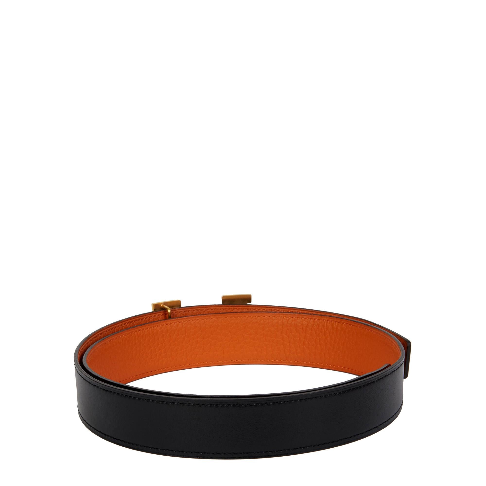 Brown Hermès BLACK & ORANGE LEATHER CONSTANCE BELT BUCKLE & REVERSIBLE LEATHER STRAP