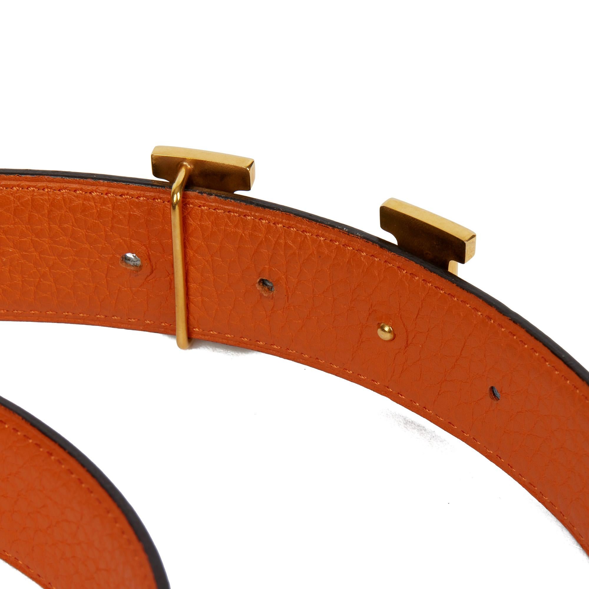 Hermès BLACK & ORANGE LEATHER CONSTANCE BELT BUCKLE & REVERSIBLE LEATHER STRAP In Good Condition In Bishop's Stortford, Hertfordshire