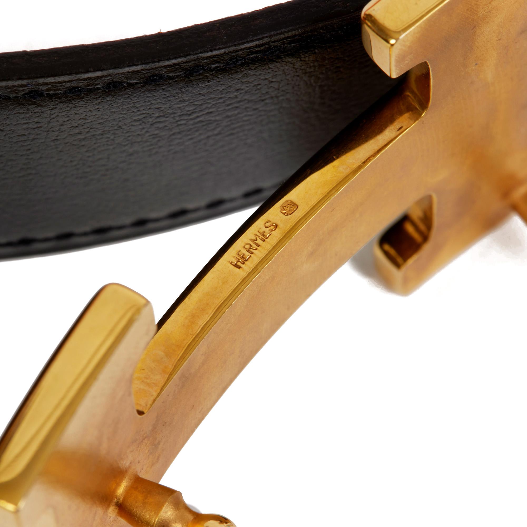 Hermès BLACK & ORANGE LEATHER CONSTANCE BELT BUCKLE & REVERSIBLE LEATHER STRAP 1