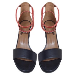 Hermes Black/Orange Leather Open Toe Ankle Strap Sandals Size 39