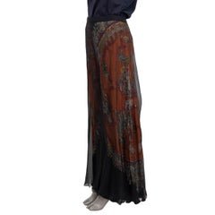 HERMES black & orange SHEER SILK CIRQUE MOLIER PALAZZO Pants 44 XL