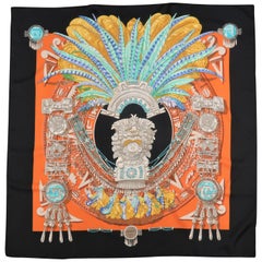 HERMES Black & Orange Silk MEXIQUE 90cm Scarf