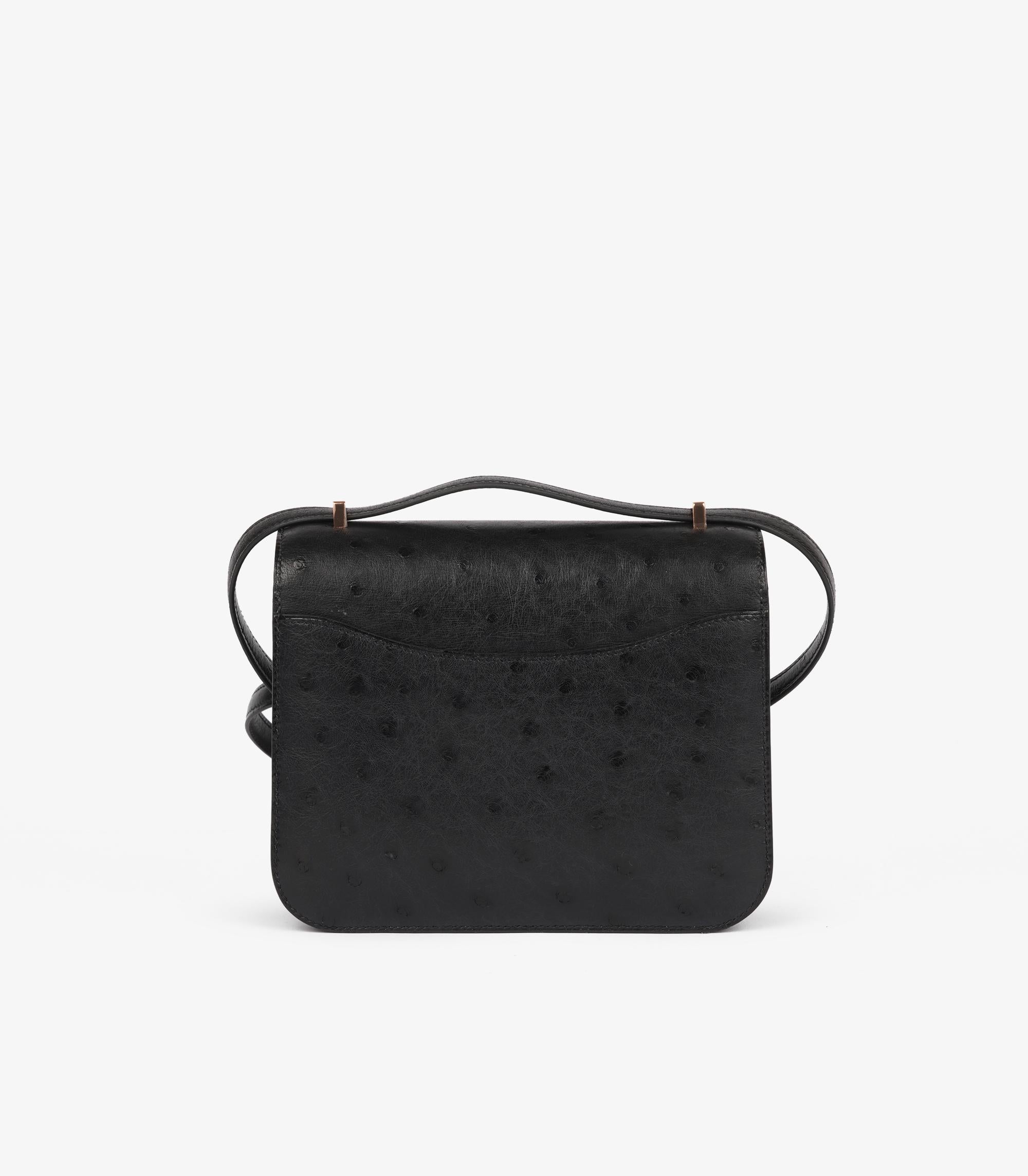 Women's or Men's Hermès Black Ostrich Leather Constance 18 Mirror For Sale
