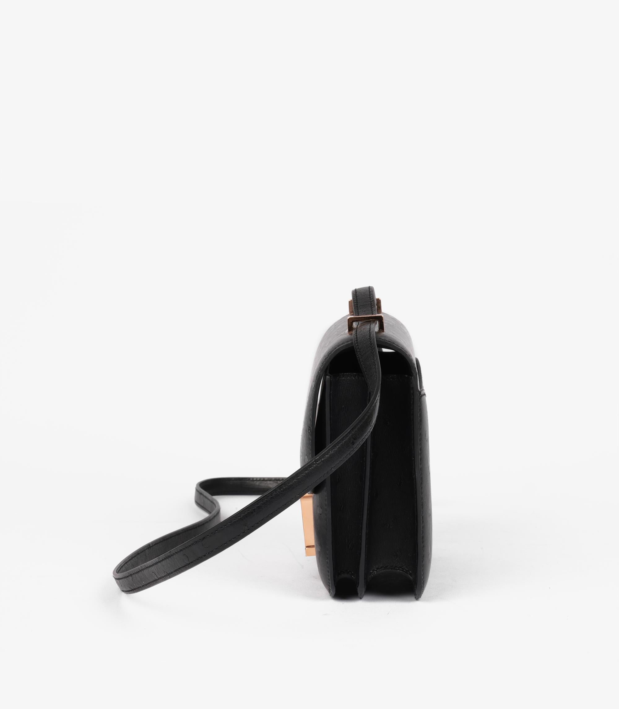 Hermès Black Ostrich Leather Constance 18 Mirror For Sale 1